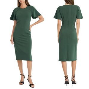 NWT Maggie London flutter sleeves green sheath midi dress Size 2